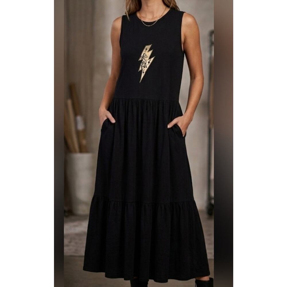 Saint + Sofia Greenwich Gold Rock N Roll Maxi Dress Size 10 - Picture 2 of 8